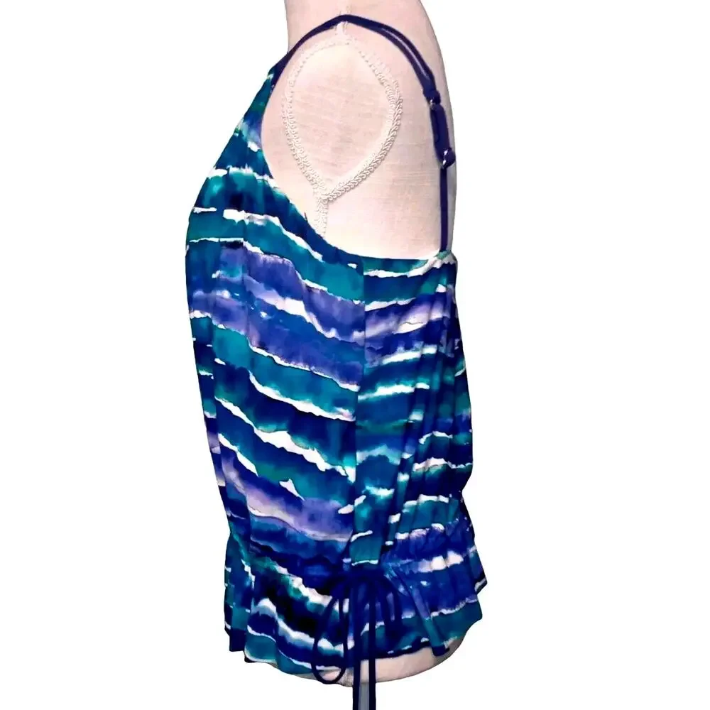 MagicSuit Swimsuit Tankini Top Sz 10 Blue Teal Ruched Underwire Flattering